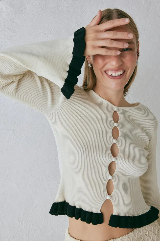 VRG GRL Zoey Knit Top Cream Women Long Sleeve