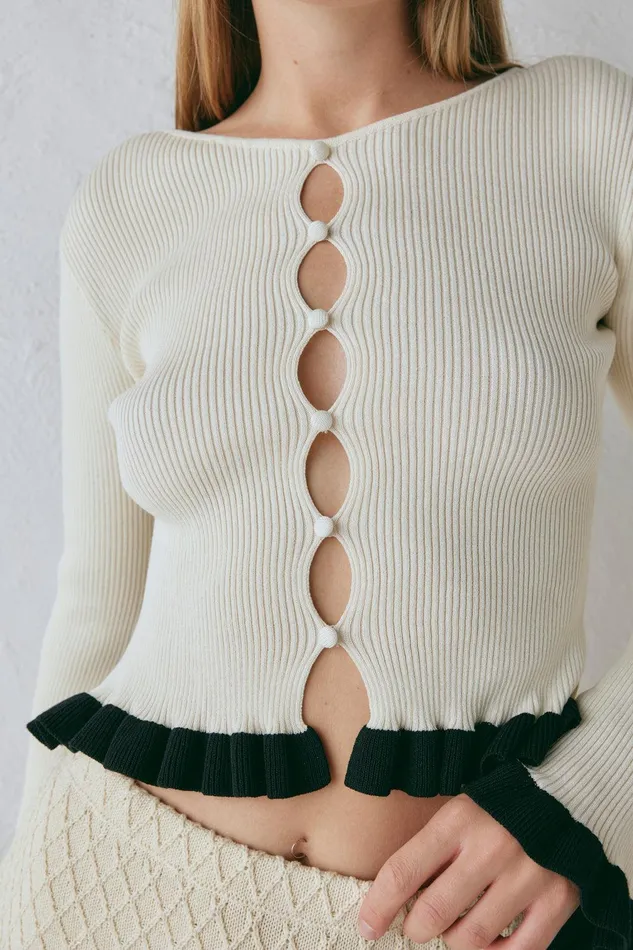 VRG GRL Zoey Knit Top Cream Women Long Sleeve