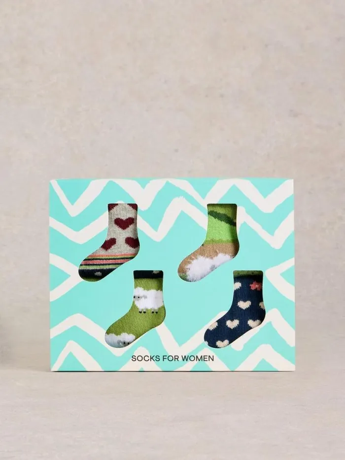 Women 4 Pack Counting Sheep Ankle Sock Green Multi White Stuff Socks