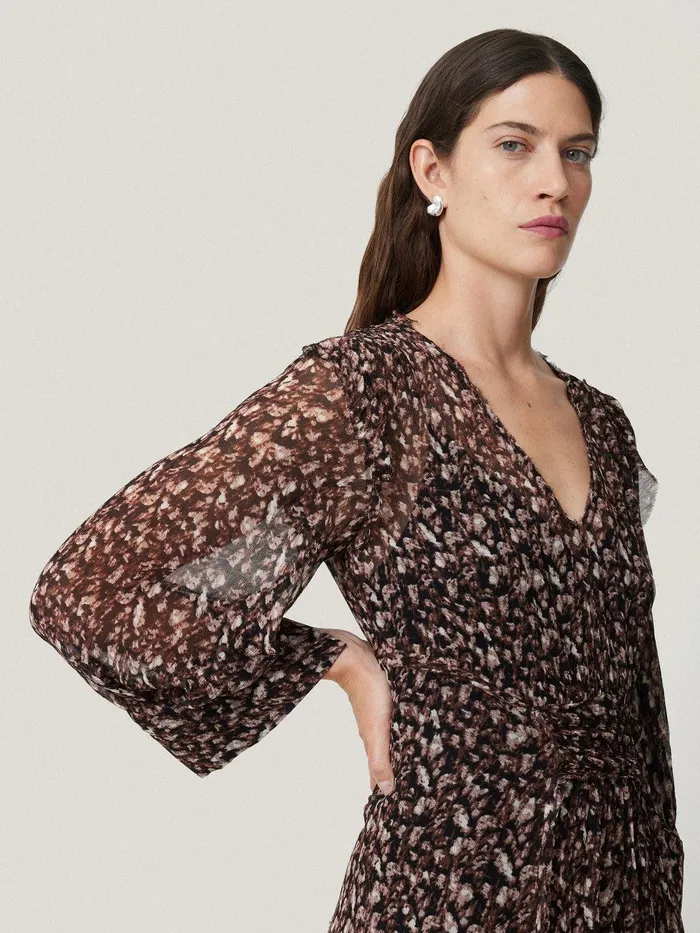 Women Abstract Leopard Midi Dress Brown Jigsaw Dresses and Jumpsuits