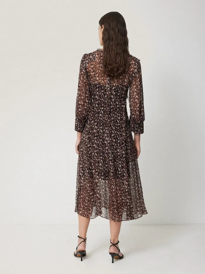 Women Abstract Leopard Midi Dress Brown Jigsaw Dresses and Jumpsuits