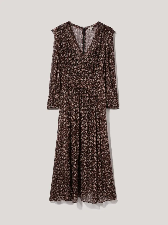 Women Abstract Leopard Midi Dress Brown Jigsaw Dresses and Jumpsuits