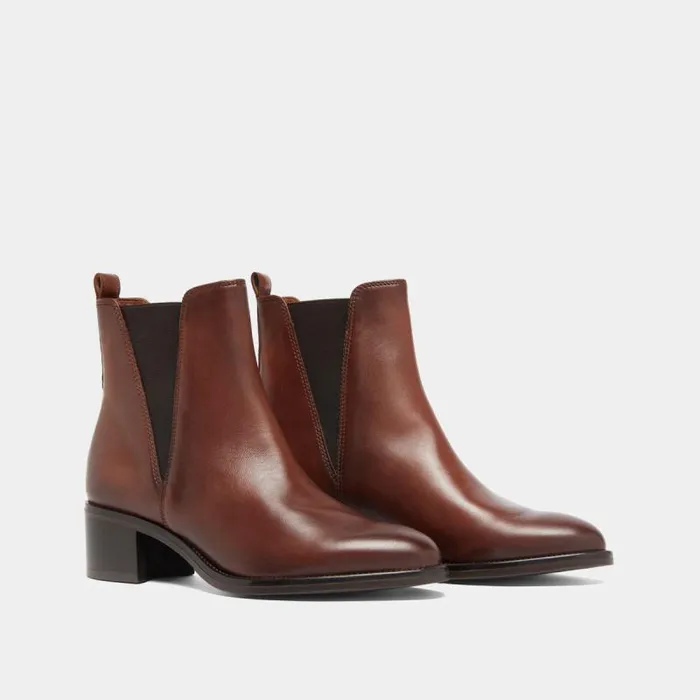 Women Ankle Boots With Triangular Elastic Bands Cognac JONAK Ankle Boots Lowboots
