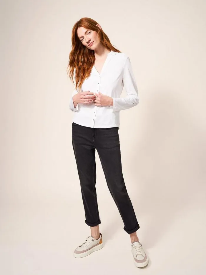 Women Annie Cotton Jersey Shirt Brilliant White White Stuff Shirts and Blouses