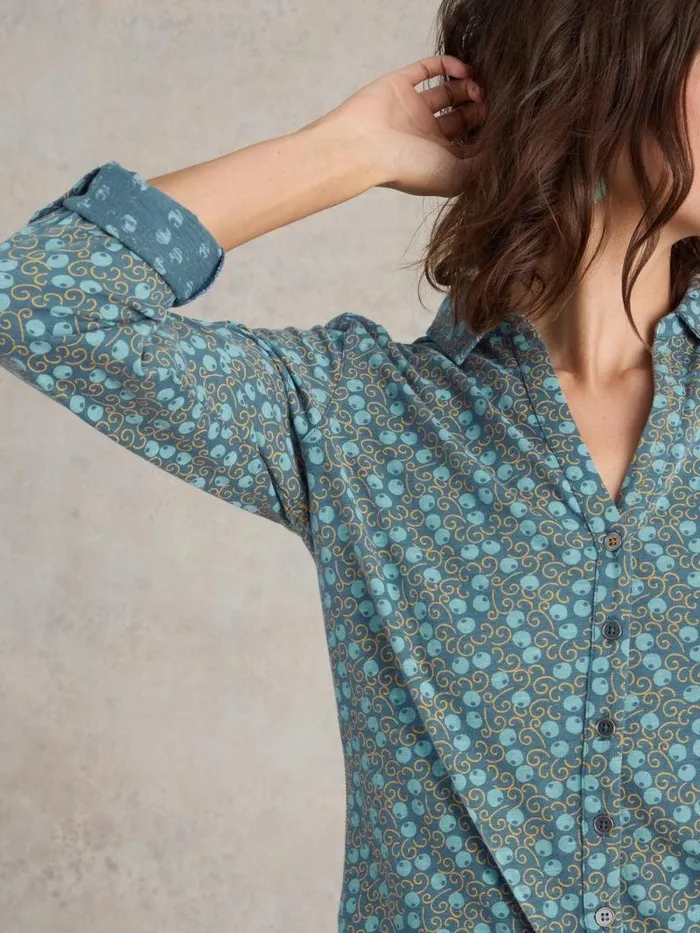 Women ANNIE JERSEY LONG SLEEVE SHIRT Teal Print White Stuff Shirts and Blouses Women ANNIE JERSEY LONG SLEEVE SHIRT Teal Print White Stuff Shirts and Blouses