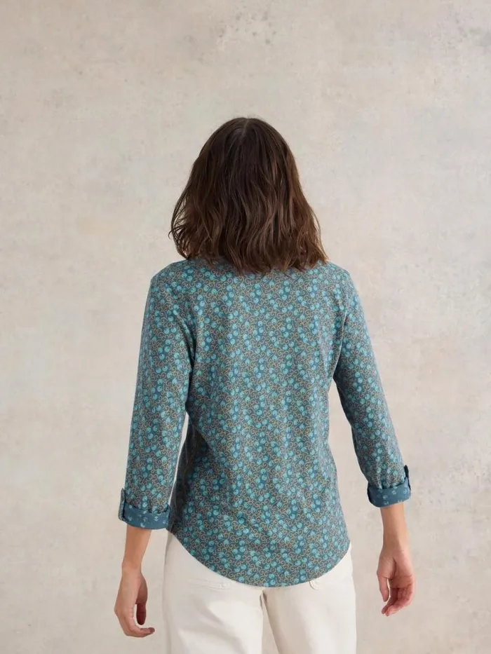 Women ANNIE JERSEY LONG SLEEVE SHIRT Teal Print White Stuff Shirts and Blouses Women ANNIE JERSEY LONG SLEEVE SHIRT Teal Print White Stuff Shirts and Blouses