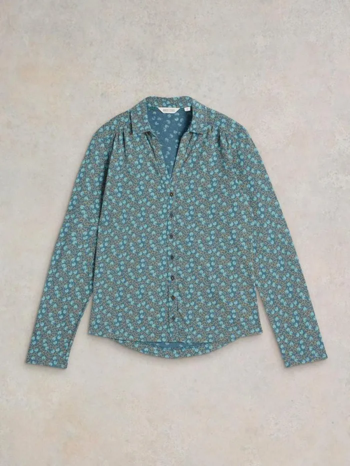Women ANNIE JERSEY LONG SLEEVE SHIRT Teal Print White Stuff Shirts and Blouses Women ANNIE JERSEY LONG SLEEVE SHIRT Teal Print White Stuff Shirts and Blouses