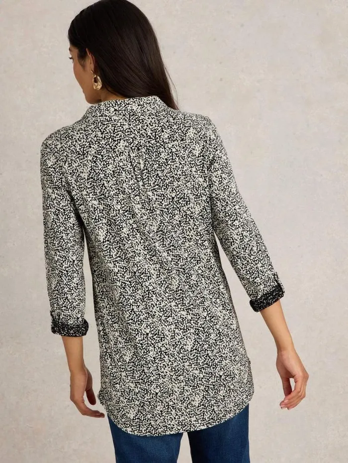 Women ANNIE LONGLINE SHIRT Black Print White Stuff Shirts and Blouses Women ANNIE LONGLINE SHIRT Black Print White Stuff Shirts and Blouses
