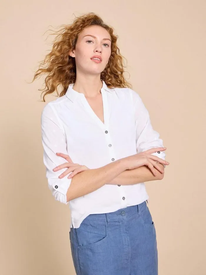 Women ANNIE MIX JERSEY SHIRT Pale Ivory White Stuff Shirts and Blouses