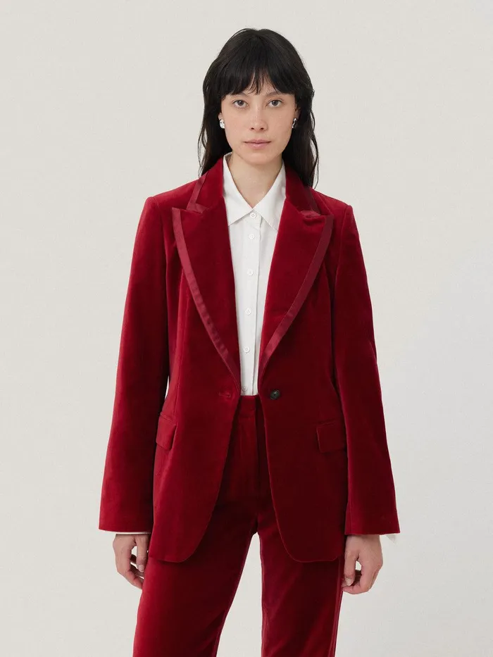 Women Ashby Velvet Blazer Red Jigsaw Coords