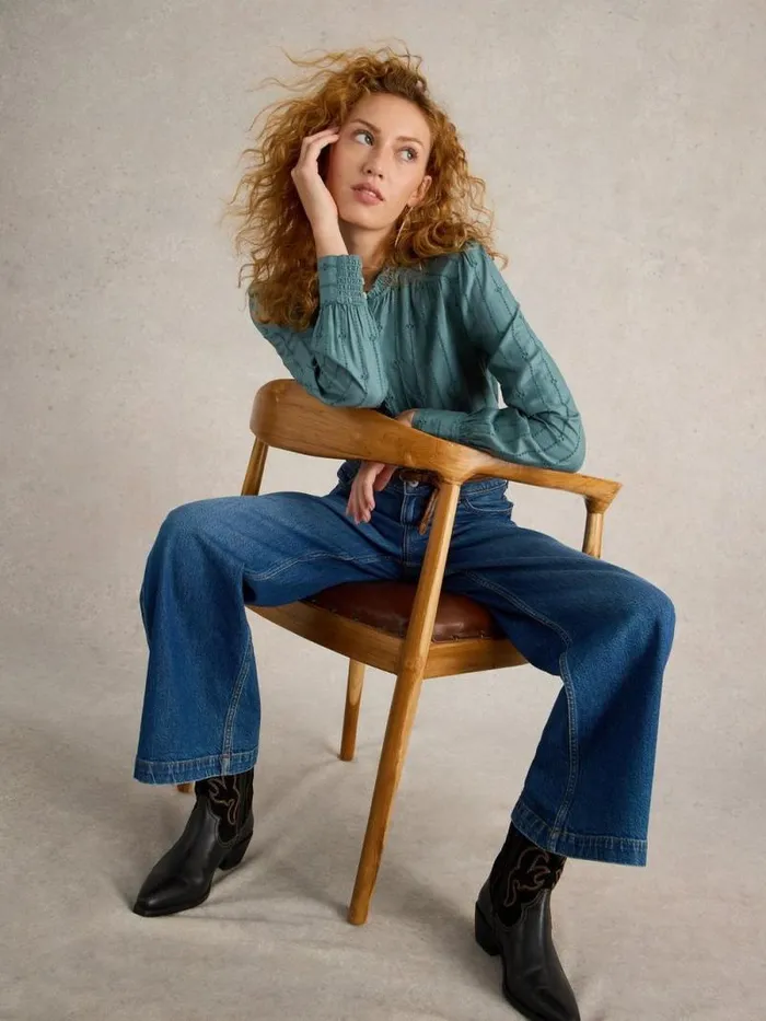Women Aster Broderie Shirt Dusty Green White Stuff Shirts and Blouses