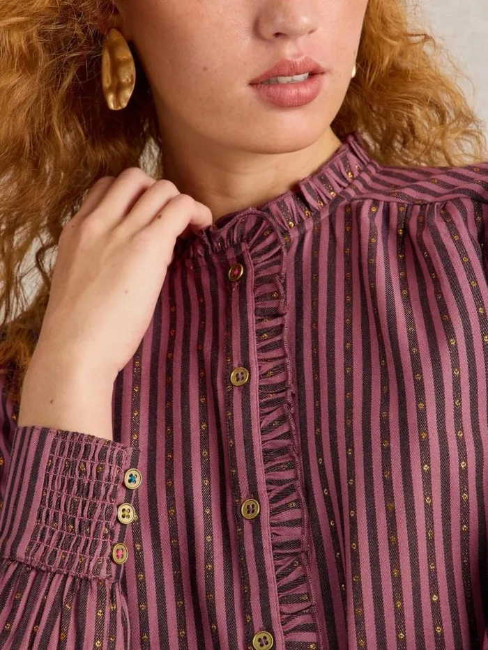Women Aster Metallic Stripe Shirt Plum Multi White Stuff Shirts and Blouses Women Aster Metallic Stripe Shirt Plum Multi White Stuff Shirts and Blouses