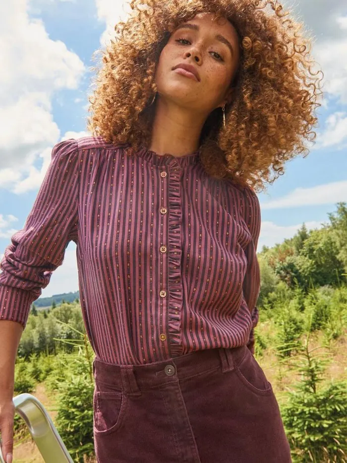 Women Aster Metallic Stripe Shirt Plum Multi White Stuff Shirts and Blouses Women Aster Metallic Stripe Shirt Plum Multi White Stuff Shirts and Blouses
