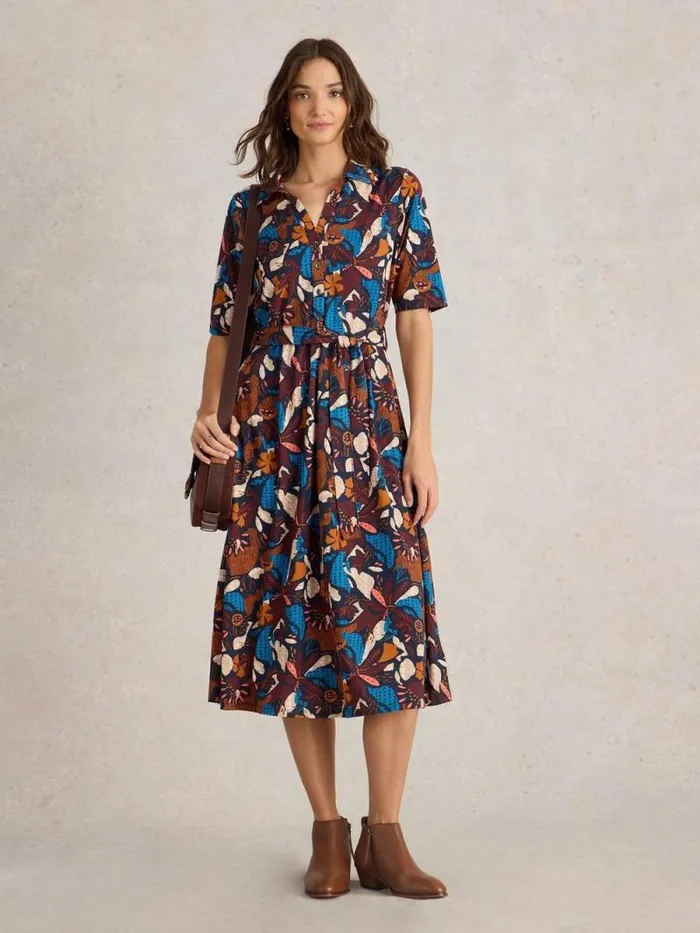 Women Ava Jersey Midi Dress Navy Print White Stuff Dresses