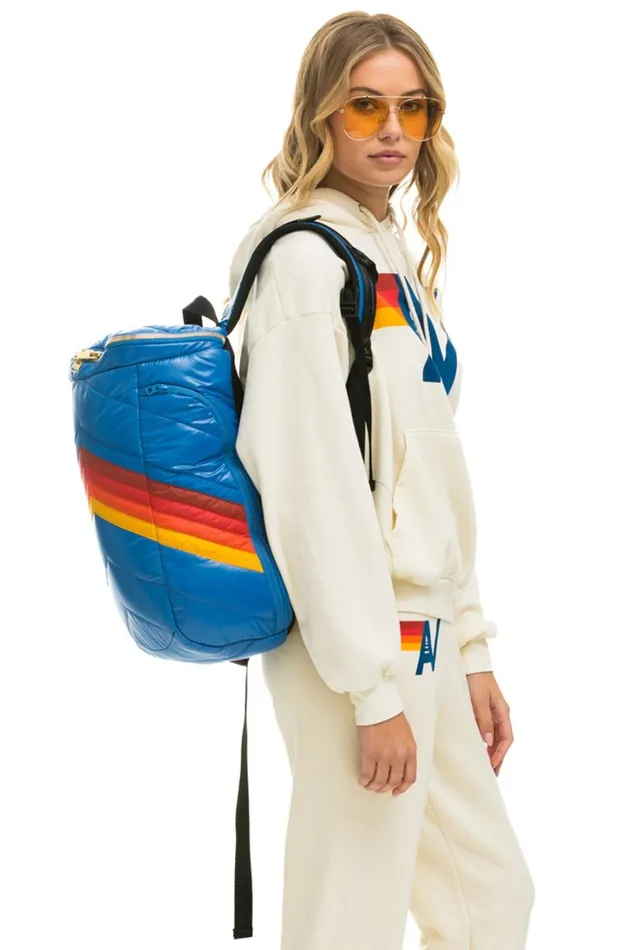 Women Backpacks Aviator Nation PEAK PUFFER BACKPACK 8211 SNORKEL BLUE GLOSSY