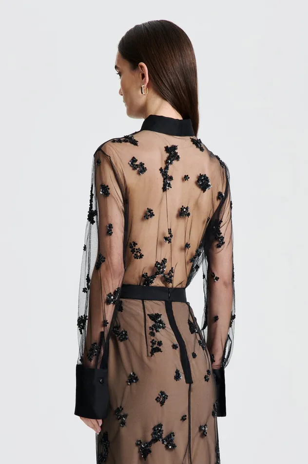 Women BEADED TULLE SHIRT BLACK Shirts Scanlan Theodore Women BEADED TULLE SHIRT BLACK Shirts Scanlan Theodore