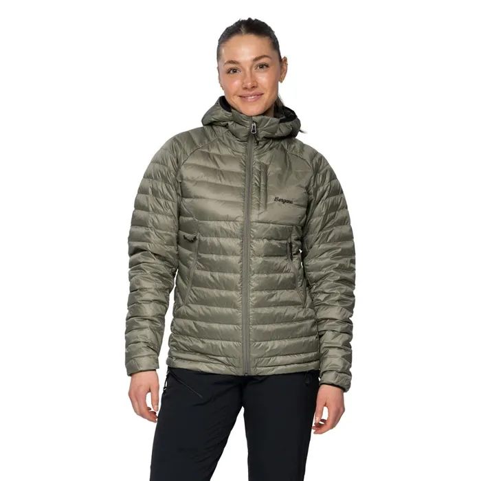 Women Bergans Of Norway Down Jackets Vaagaa Light Down Jacket Hood Green Mud