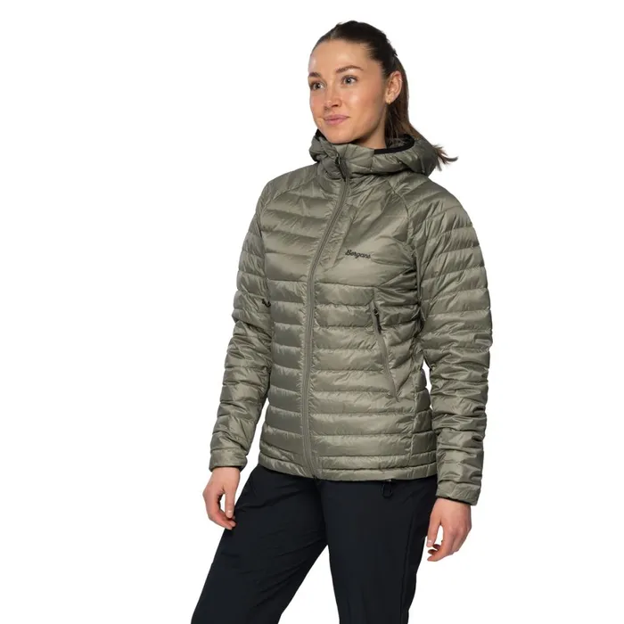 Women Bergans Of Norway Down Jackets Vaagaa Light Down Jacket Hood Green Mud