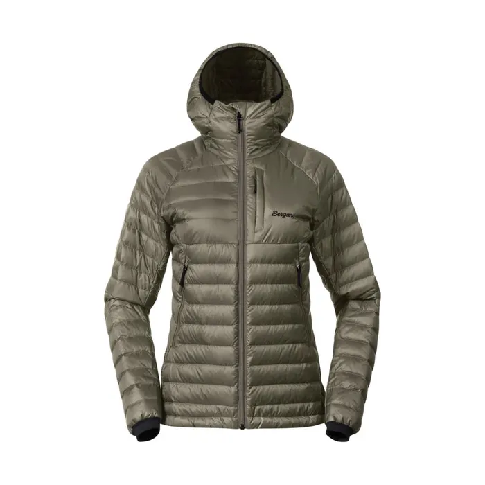 Women Bergans Of Norway Down Jackets Vaagaa Light Down Jacket Hood Green Mud