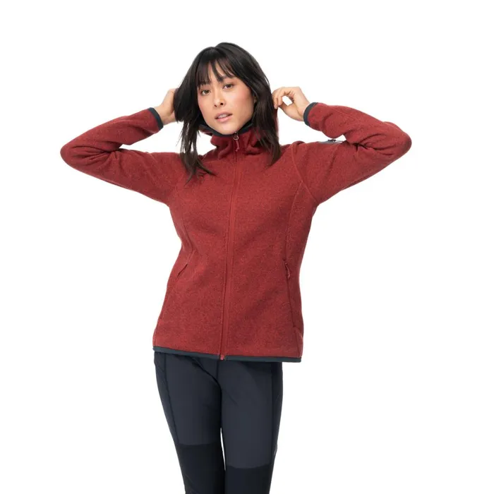 Women Bergans Of Norway Fleece Kamphaug Knitted W Hoodie Chianti Red