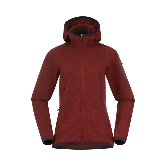 Women Bergans Of Norway Fleece Kamphaug Knitted W Hoodie Chianti Red