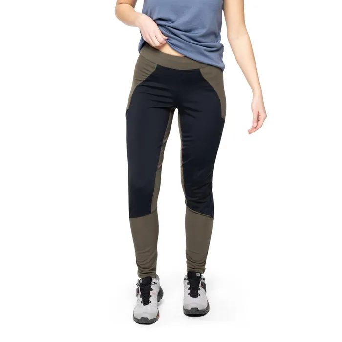 Women Bergans Of Norway Softshell Pants Flyen Winter Tights Dark Green Mud Black