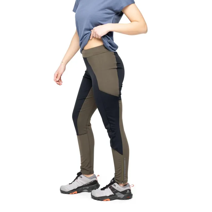 Women Bergans Of Norway Softshell Pants Flyen Winter Tights Dark Green Mud Black