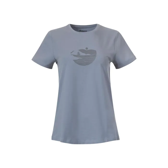 Women Bergans Of Norway TShirts Nordmarka Organic Cotton Print Tee Husky Blue Husky Blue Sunset