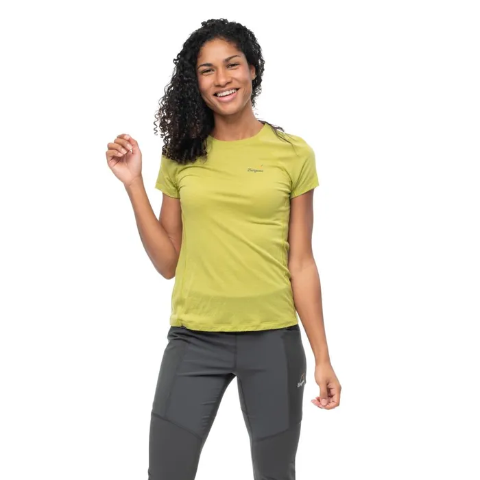 Women Bergans Of Norway TShirts Y Lightline Merino Tee Golden Lime Green