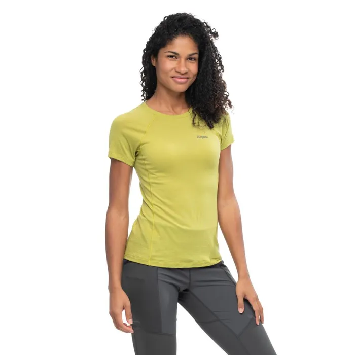 Women Bergans Of Norway TShirts Y Lightline Merino Tee Golden Lime Green