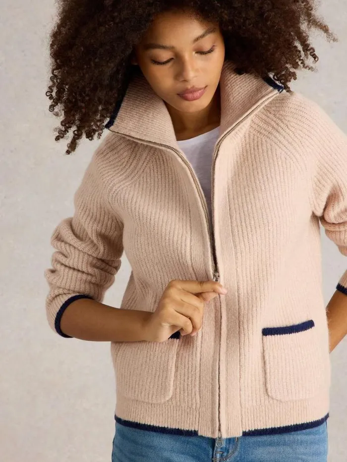 Women BETTY ZIP THROUGH BOMBER Light Natural White Stuff Knitwear Women BETTY ZIP THROUGH BOMBER Light Natural White Stuff Knitwear