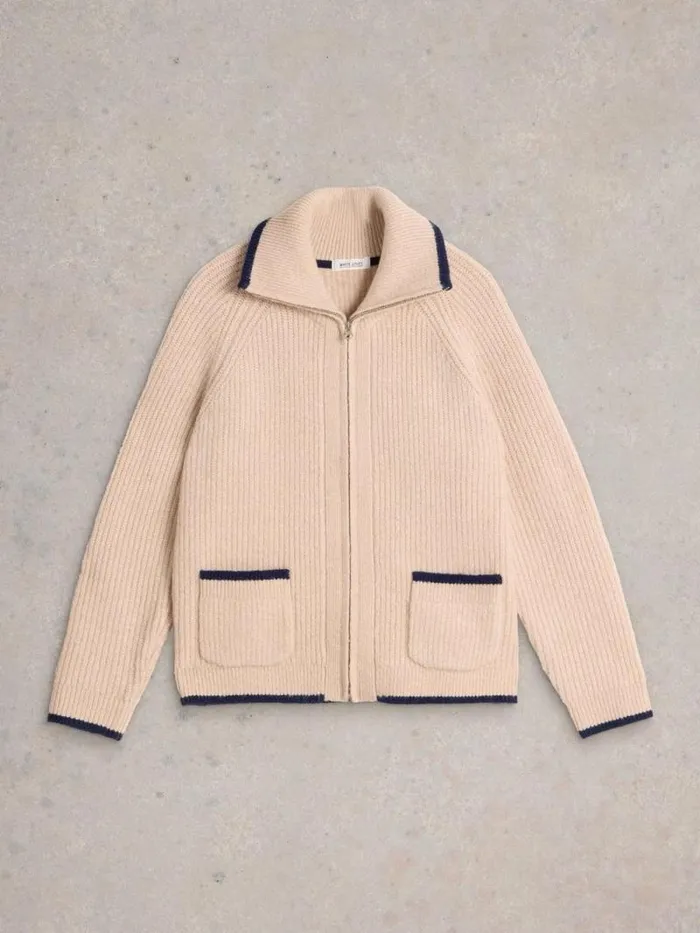 Women BETTY ZIP THROUGH BOMBER Light Natural White Stuff Knitwear Women BETTY ZIP THROUGH BOMBER Light Natural White Stuff Knitwear