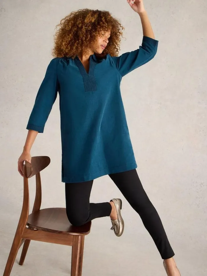 Women Blaire Cord Tunic Dk Teal White Stuff Shirts and Blouses