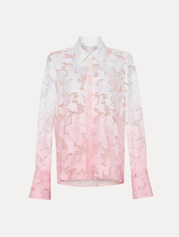 Women Blouses and Knits Oscar De La Renta Ombr Peony Guipure Blouse Soft Pink
