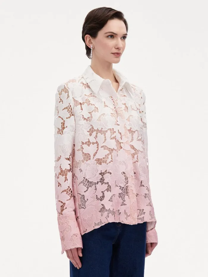 Women Blouses and Knits Oscar De La Renta Ombr Peony Guipure Blouse Soft Pink Women Blouses and Knits Oscar De La Renta Ombr Peony Guipure Blouse Soft Pink