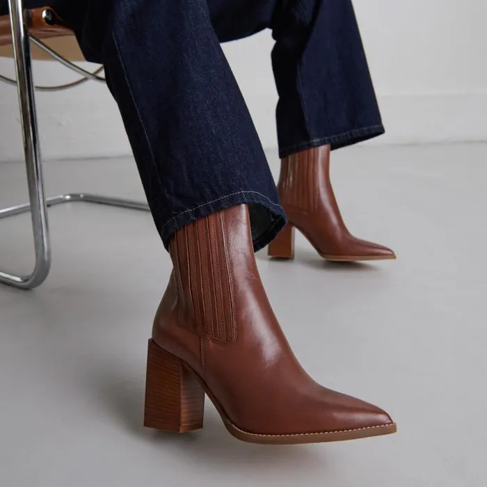 Women Boots With Heels And Pointed Toes Cognac JONAK Ankle Boots Lowboots