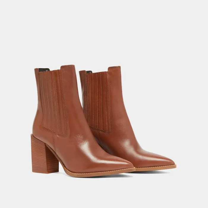 Women Boots With Heels And Pointed Toes Cognac JONAK Ankle Boots Lowboots