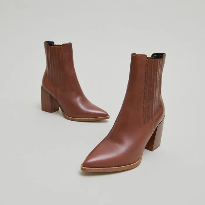 Women Boots With Heels And Pointed Toes Cognac JONAK Ankle Boots Lowboots