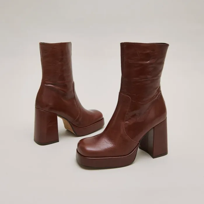 Women Boots With Heels And Square Toes Brown JONAK Ankle Boots Lowboots