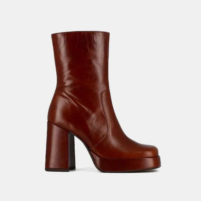 Women Boots With Heels And Square Toes Brown JONAK Ankle Boots Lowboots