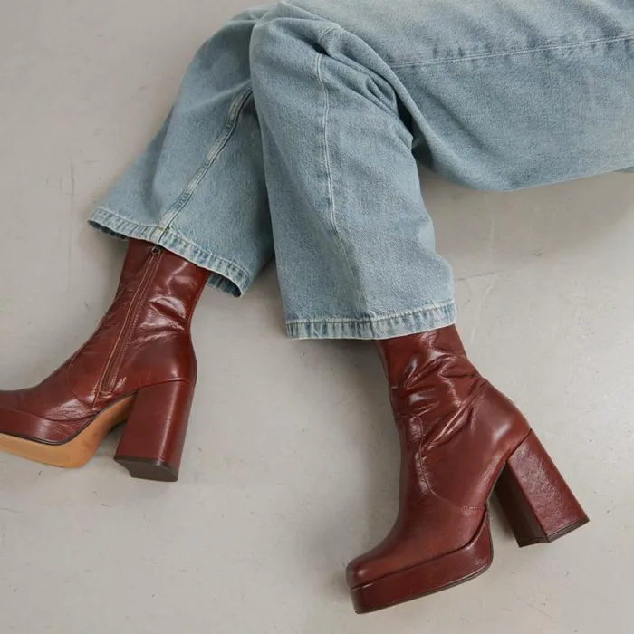 Women Boots With Heels And Square Toes Brown JONAK Ankle Boots Lowboots