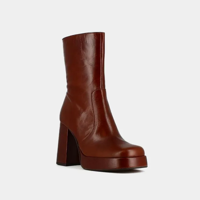 Women Boots With Heels And Square Toes Brown JONAK Ankle Boots Lowboots