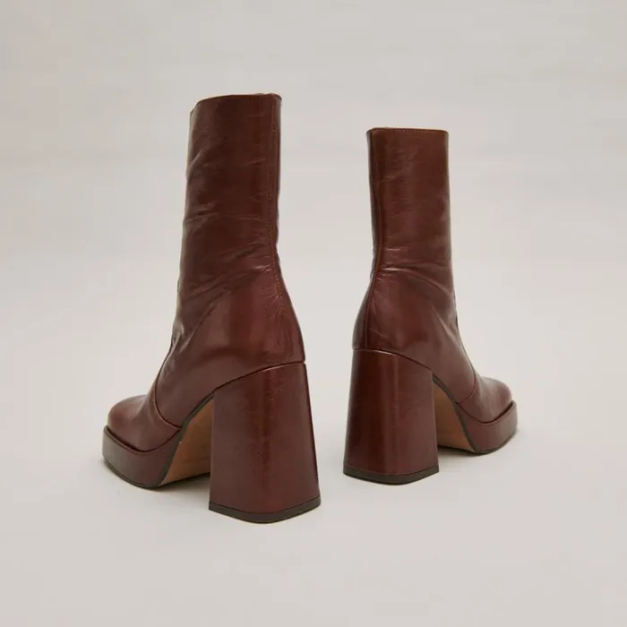 Women Boots With Heels And Square Toes Brown JONAK Ankle Boots Lowboots