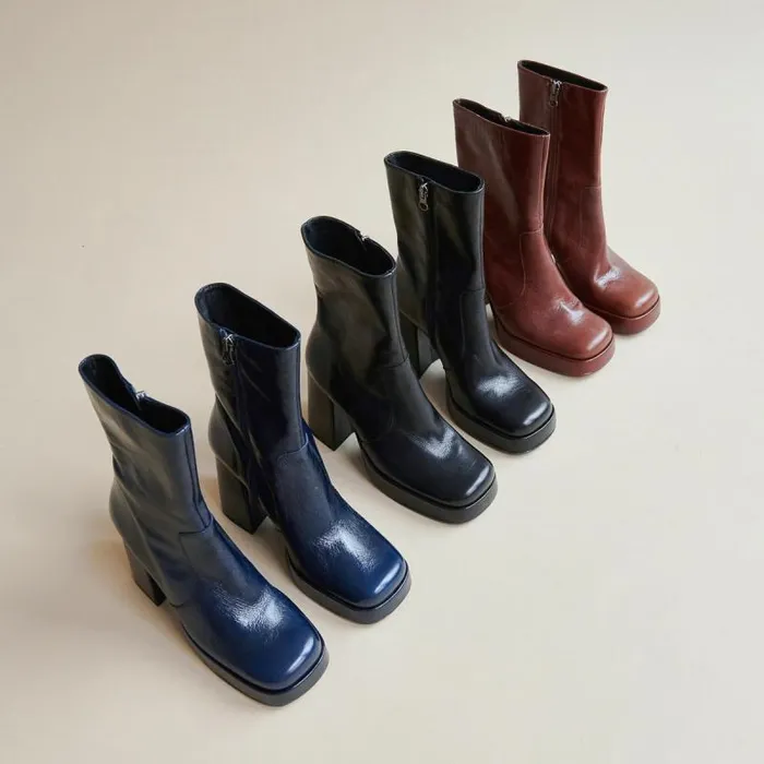 Women Boots With Heels And Square Toes Brown JONAK Ankle Boots Lowboots