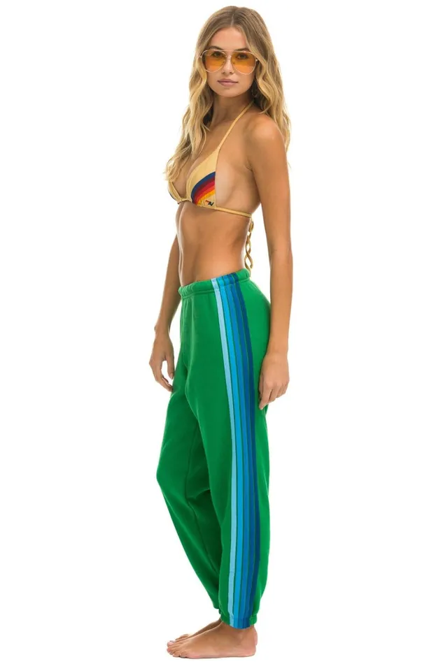 Women Bottoms Aviator Nation 5 STRIPE SWEATPANTS 8211 KELLY GREEN BLUE