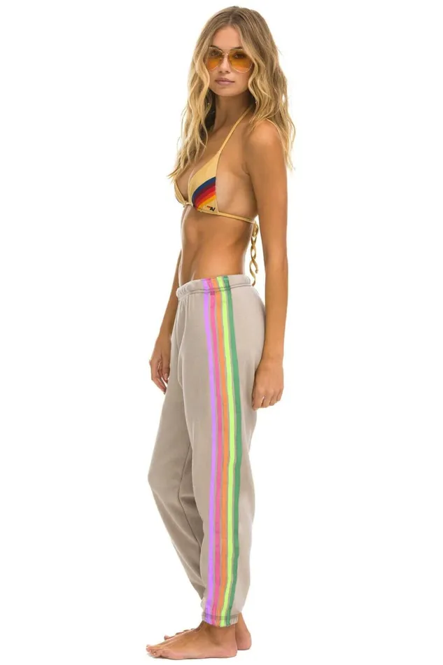 Women Bottoms Aviator Nation 5 STRIPE SWEATPANTS 8211 SAND PINK GREEN