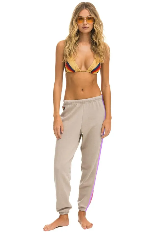 Women Bottoms Aviator Nation 5 STRIPE SWEATPANTS 8211 SAND PINK GREEN Women Bottoms Aviator Nation 5 STRIPE SWEATPANTS 8211 SAND PINK GREEN