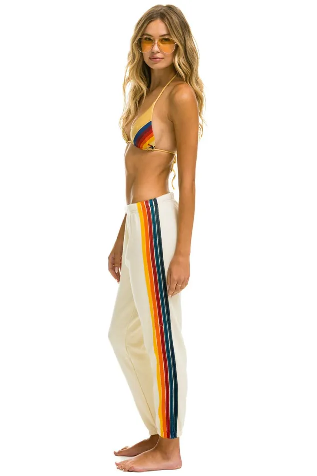 Women Bottoms Aviator Nation 5 STRIPE SWEATPANTS 8211 VINTAGE WHITE