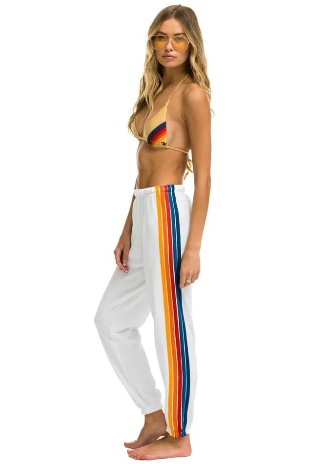 Women Bottoms Aviator Nation 5 STRIPE SWEATPANTS 8211 WHITE 2