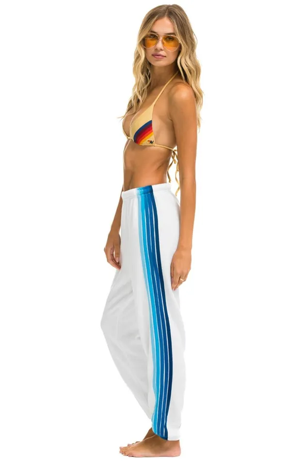 Women Bottoms Aviator Nation 5 STRIPE SWEATPANTS 8211 WHITE BLUE